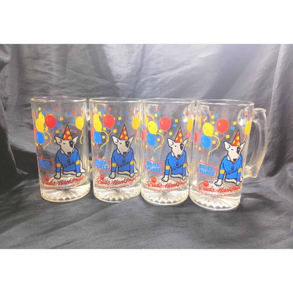Lot of 4 Spuds Mackenzie Party Animal Beer Mugs/Steins - 1987 Anheuser Bush